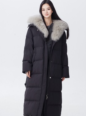 ease the label【长款狐狸毛翻领羽绒服】优雅气质收腰羽绒服外套