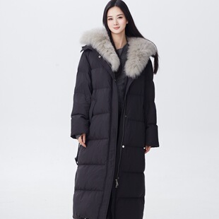 ease the label【长款狐狸毛翻领羽绒服】优雅气质收腰羽绒服外套