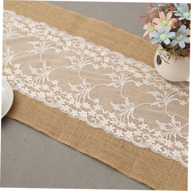 Linen table flag lace cloth Christmas黄麻布桌旗蕾丝桌布装饰