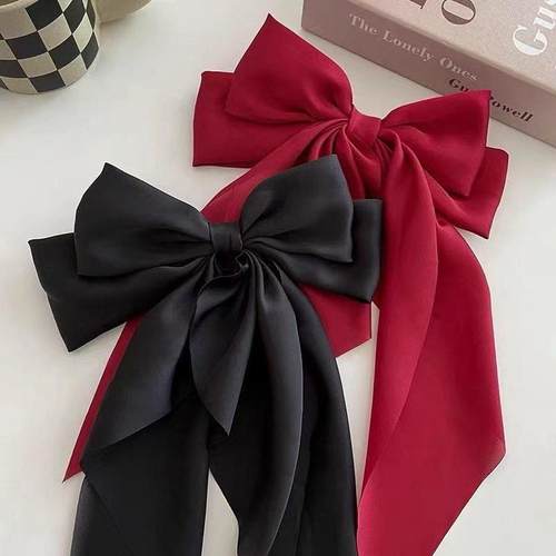 Elegant Bow Ribbon Hair ClipSimple Solid Satin Spring Clip H