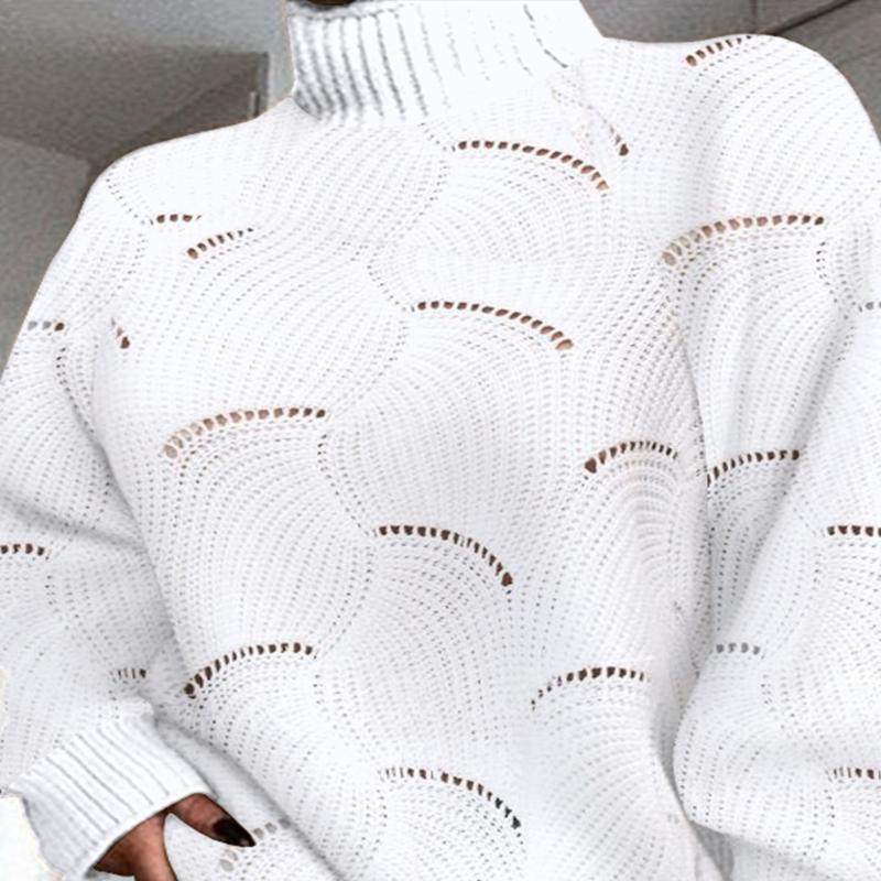 High Neck Hollow-out Casual Sweater Dress高领镂空纹理连衣裙