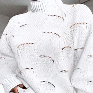 Neck Sweater Hollow Casual Dress高领镂空纹理连衣裙 out High