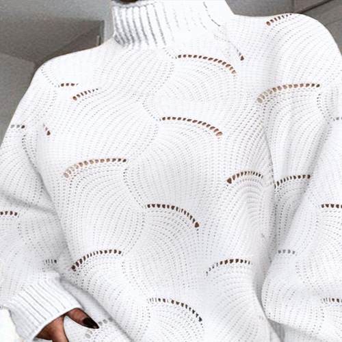 High Neck Hollow-out Casual Sweater Dress高领镂空纹理连衣裙