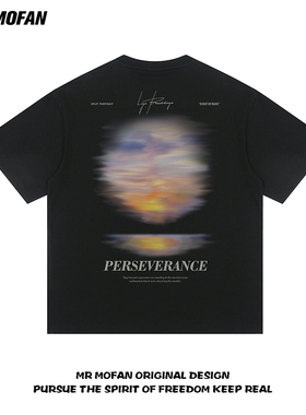 【SUNSET日落】美式复古重磅短袖T恤男女夏季宽松情侣纯棉ins潮流