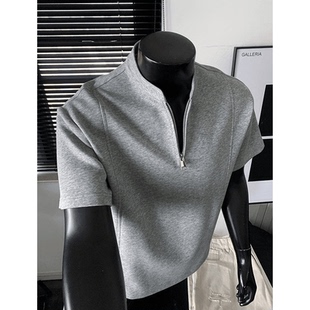 cleanfit高街痞帅显肩宽运动内搭 春季 boxy短宽半拉链短袖 T恤男款