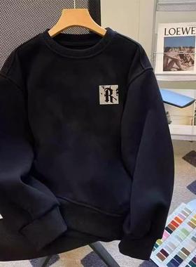 美式复古高街潮流痞帅重磅纯棉圆领卫衣男装秋冬宽松百搭加绒简约