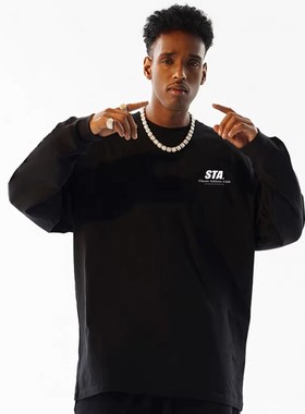 STA秋冬长袖T恤男潮牌打底衫卫衣美式宽松重磅情侣纯棉上衣服国潮