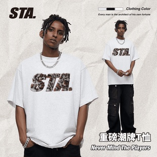 T恤男女同款 STA 短袖 潮牌男装 磨绒logo宽松上衣T恤 毛绒刺绣