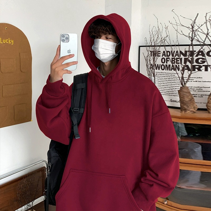 100%纯棉宽松复古重磅连帽卫衣男