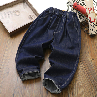 男童牛仔裤子春秋季新款儿童装中大童宽松明线拼接休闲直筒长裤潮