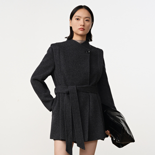 Dekashell/迪卡轩2025冬季新款灰色绵羊毛呢大衣中长款上衣骆驼绒