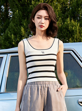 Dekashell/迪卡轩2025年夏季新款黑白条纹内搭打底针织背心女外穿