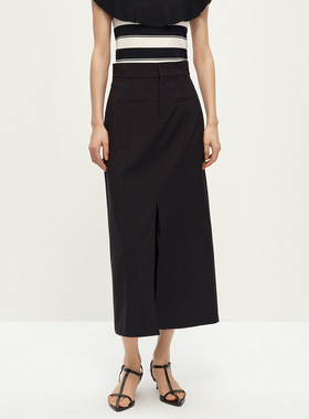 Dekashell/迪卡轩2025年夏季新款前开叉直筒半身裙女过膝长款裙子