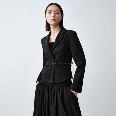 Dekashell/迪卡轩2025秋季新款黑色女士长袖西装外套上衣商场同款