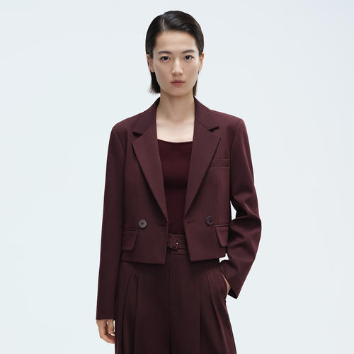 Dekashell/迪卡轩2026春季新款短款西装外套女双排扣小个子西服