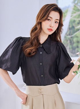 【清仓价】Dekashell/迪卡轩气质上衣女高级感衬衫通勤黑色夏季新