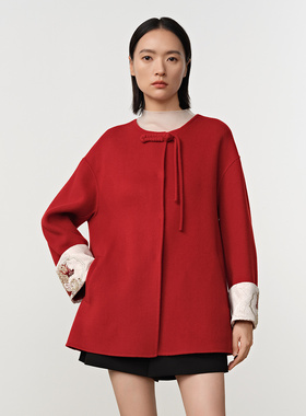 Dekashell/迪卡轩2025冬季新款羊毛混纺毛呢大衣外套女上衣