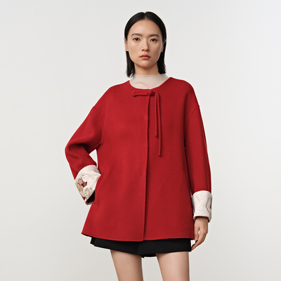 Dekashell/迪卡轩2025冬季新款羊毛混纺毛呢大衣外套女上衣