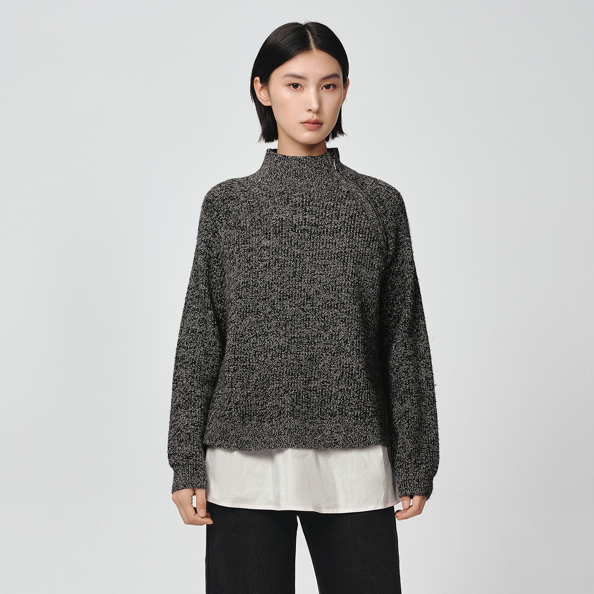 Dekashell/迪卡轩2025冬季新款假两件拼接毛衣