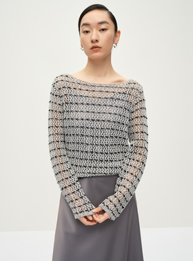 Dekashell/迪卡轩2025年夏季新款套头镂空针织衫设计感女针织上衣