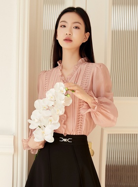 【清仓价】Dekashell/迪卡轩新浪漫薄雾玫瑰衬衫含莱赛尔上衣女秋