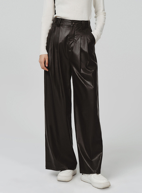 Dekashell/迪卡轩2025冬季新款皮裤女高腰显瘦直筒阔腿垂感裤子