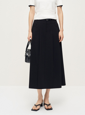 Dekashell/迪卡轩2025年夏季新款通勤职业中长款黑色高腰半身裙女