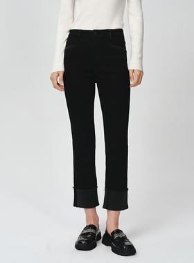 Dekashell/迪卡轩2025冬季新款黑色直筒牛仔裤女高腰显瘦九分裤dp