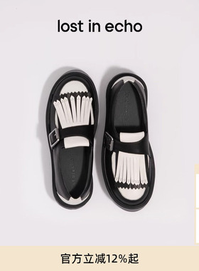 lost in echo2025冬季新款复古手工布洛克个性流苏轻便厚底鞋单鞋
