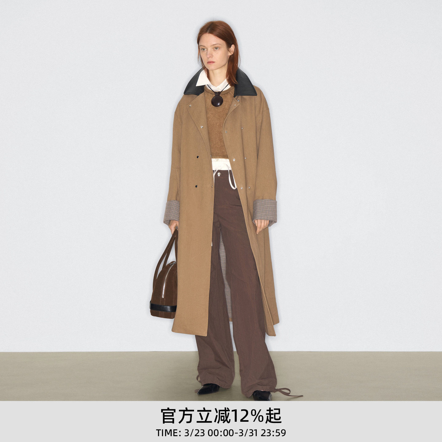 明星同款lost in echo春夏新款千鸟格双排扣水洗风衣外套