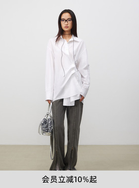 lost in echo春秋设计师原创复古经典廓形多纽扣白色长袖衬衫外套