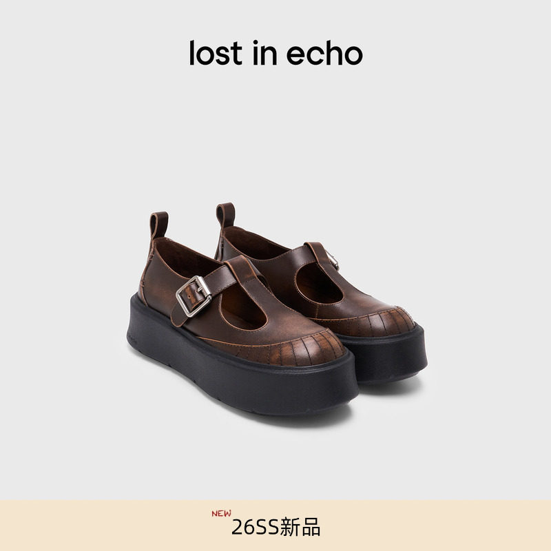 lost in echo2026春夏新款时尚复古T字带真皮厚底增高休闲玛丽珍,女鞋,玛丽珍鞋,淘宝优惠券,粉丝福利购,淘宝优惠卷