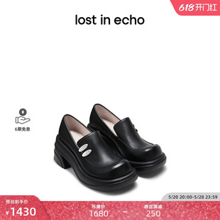 echo2024春夏新款 设计师品牌圆头厚底学院风粗跟单鞋 lost 女