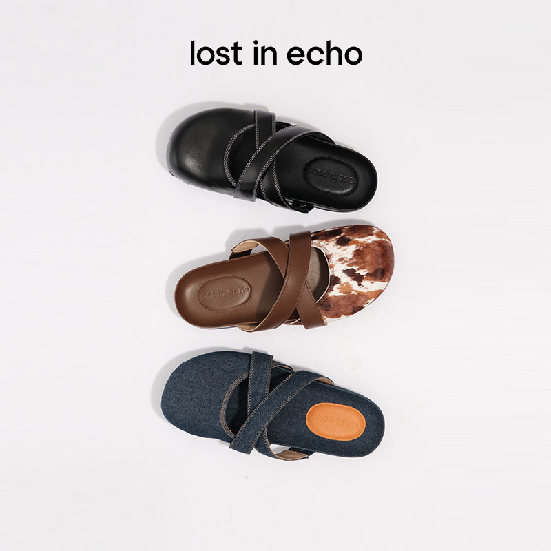 赵露思同款lost in echo原创交叉带芭蕾舞真皮薄底勃肯鞋外穿拖鞋