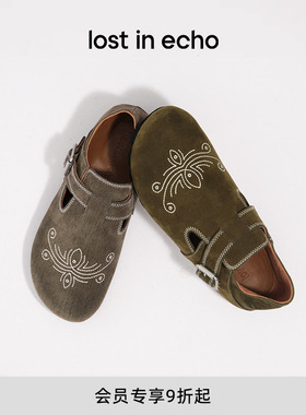赵昭仪同款lost in echo2025冬季新款刺绣包头牛仔勃肯拖鞋一脚蹬