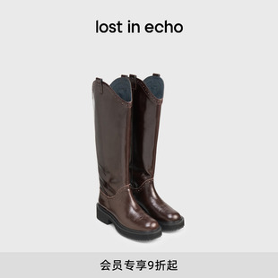 新款 迪丽热巴同款 echo2025冬季 圣诞红布洛克高筒骑士靴女 lost