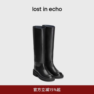 echo秋冬显瘦圆头真皮厚底宽筒靴子长筒骑士靴 马君妍同款 lost