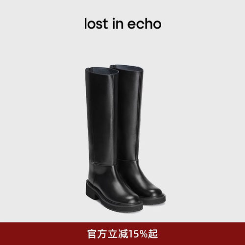 lostinecho圆头牛皮高筒骑士靴