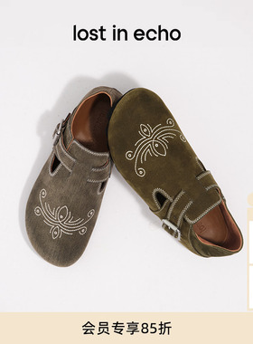 赵昭仪同款lost in echo2025冬季新款刺绣包头牛仔勃肯拖鞋一脚蹬