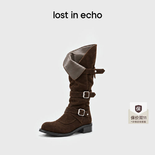 lostinecho圆头扣带复古堆堆靴