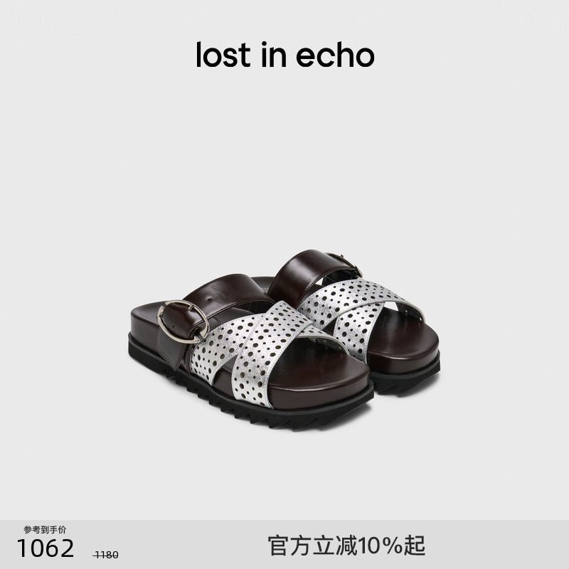 lostinecho交叉条带镂空勃肯拖