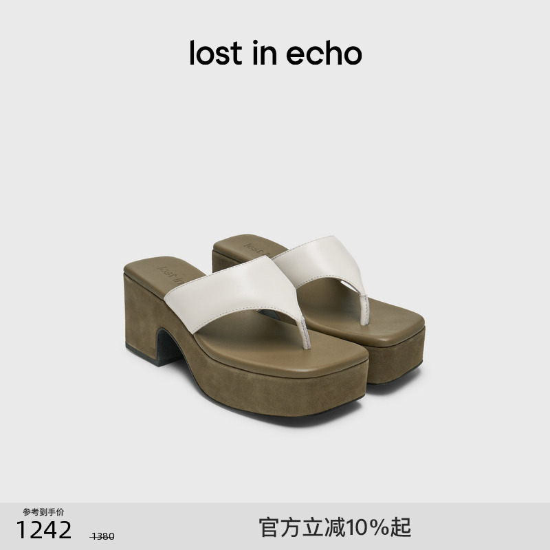 lostinecho人字厚底粗跟凉拖