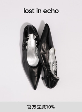 lost in echo2025冬季新品真皮猫跟浅口手工高跟鞋芭蕾舞尖头单鞋