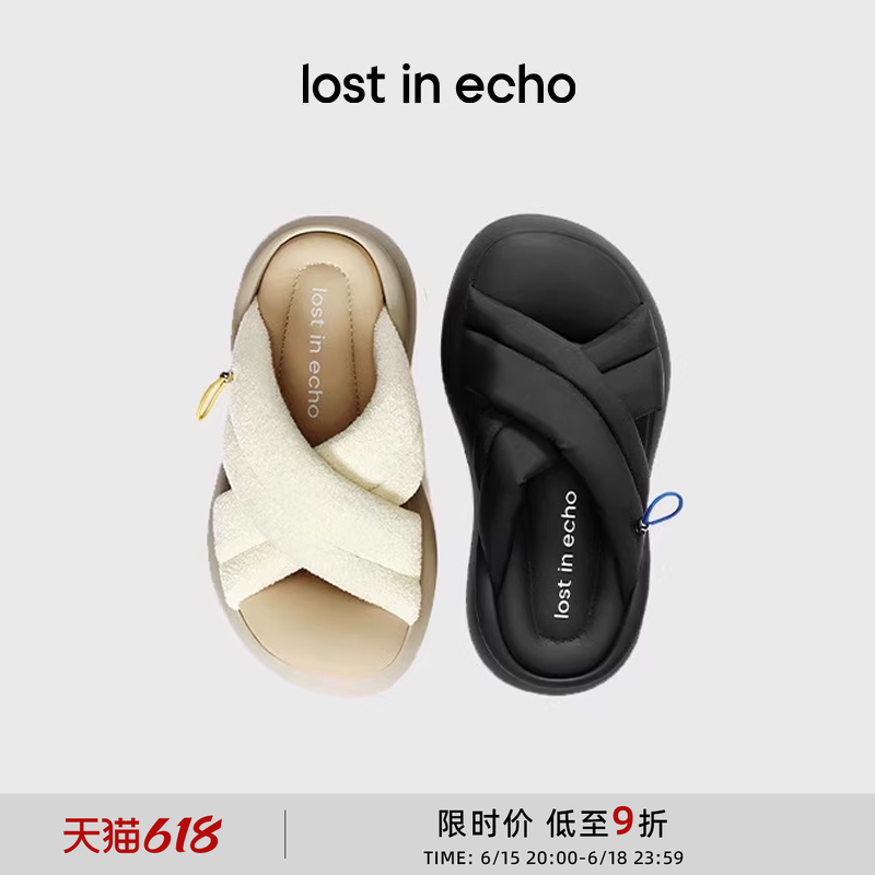 赵丽颖同款lost in echo一脚蹬沙发外穿防滑交叉带增高厚底凉拖鞋