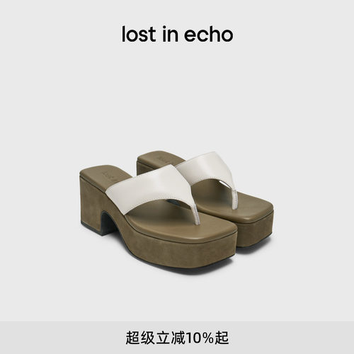 lostinecho人字厚底粗跟凉拖