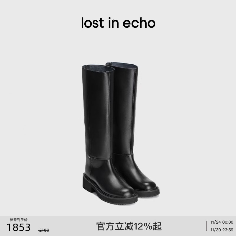 lostinecho圆头牛皮高筒骑士靴