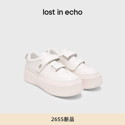 lost in echo2026春夏新款时尚简约双条带魔术贴厚底休闲鞋小白鞋