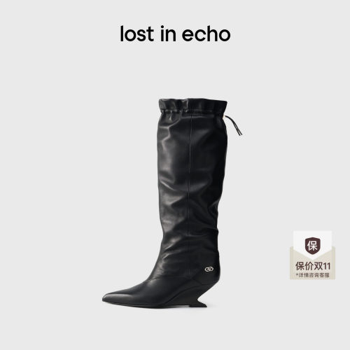 lostinecho坡跟抽褶高筒箭头靴