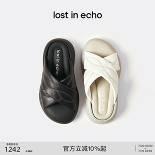 lost echo2025夏季 孟子义同款 新款 羊皮交叉带舒适厚底沙发拖鞋