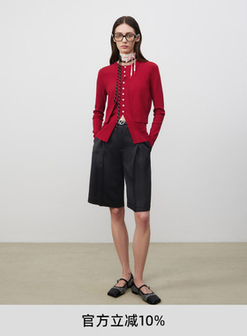 卢昱晓同款lost in echo春秋时髦红色手工钩花针织开衫背心套装女